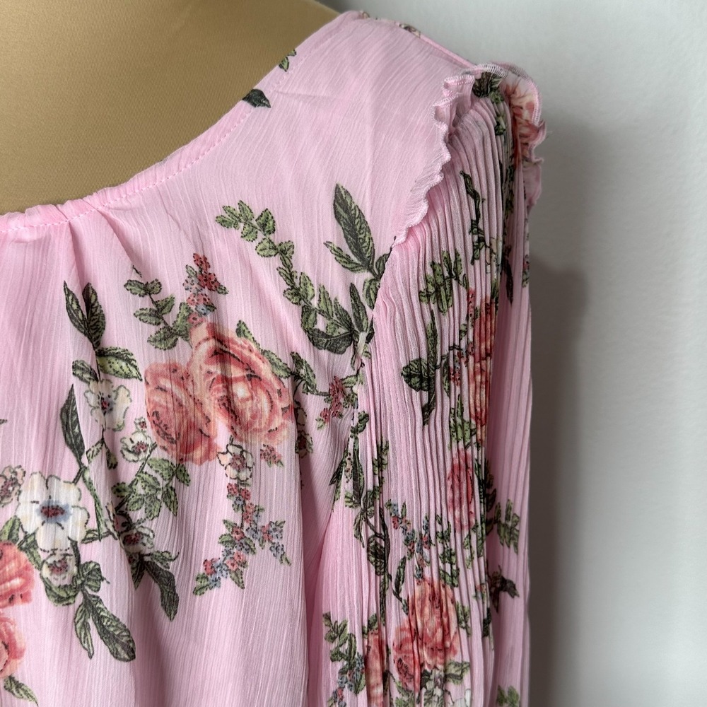Lauren Conrad Flowy Popover Blouse Pink Floral‎ Easter Spring Large - Picture 3 of 14